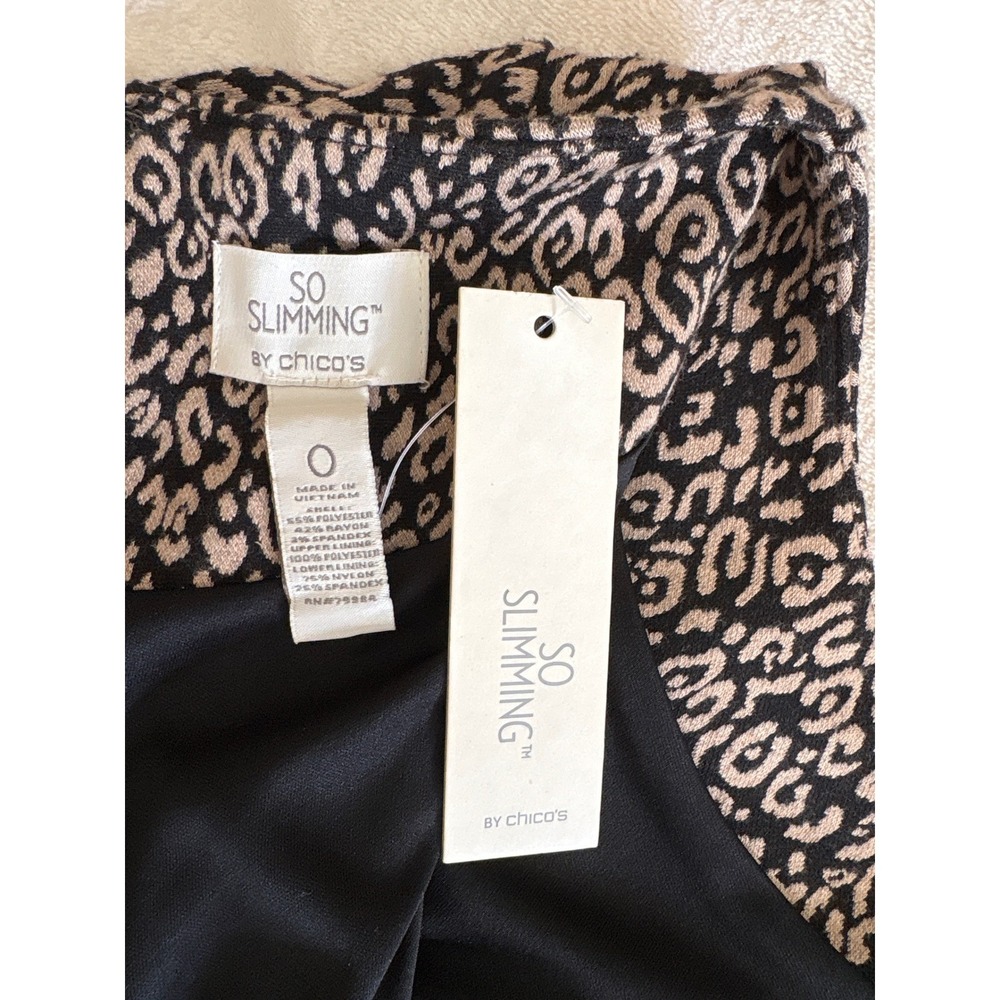 Chicos So Slimming Leopard Print Sheath Dress Tan Black 3/4 Sleeve Size 0 NWT - Picture 7 of 7